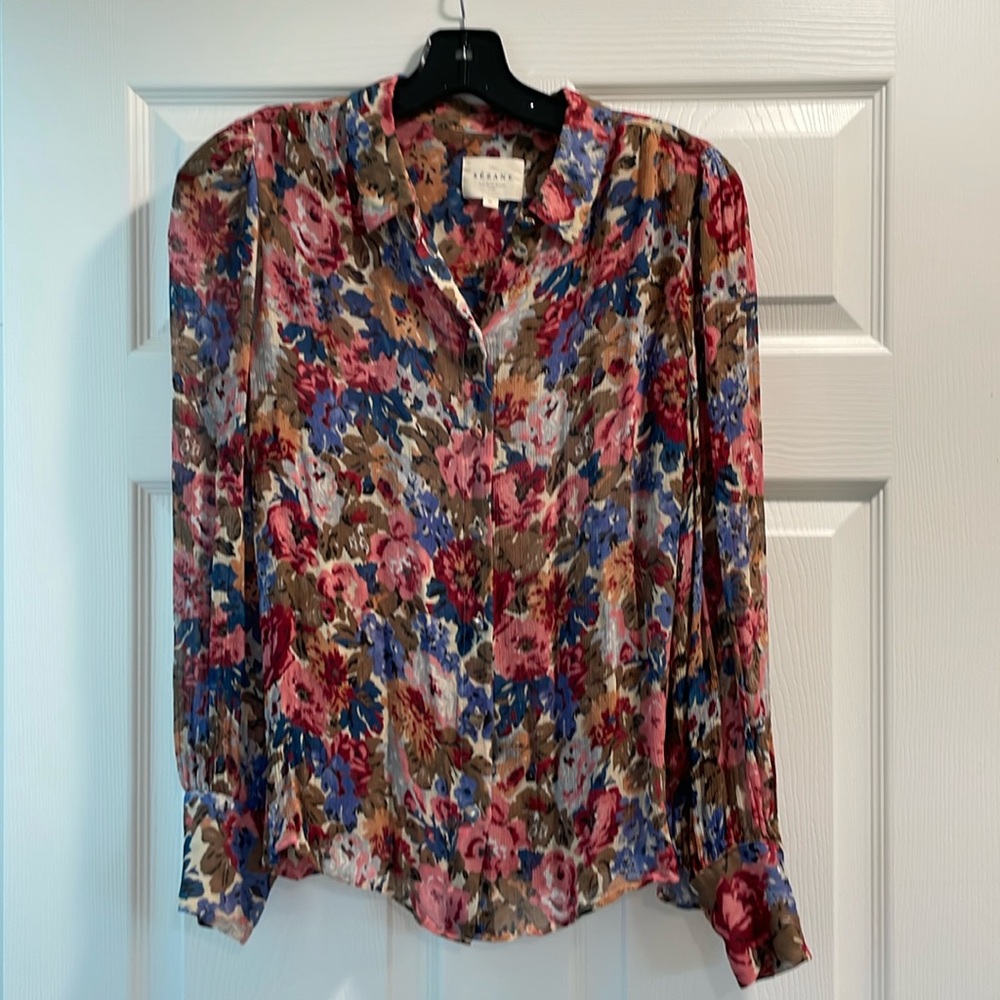 Sézane Long Sleeve Lightweight Floral Blouse